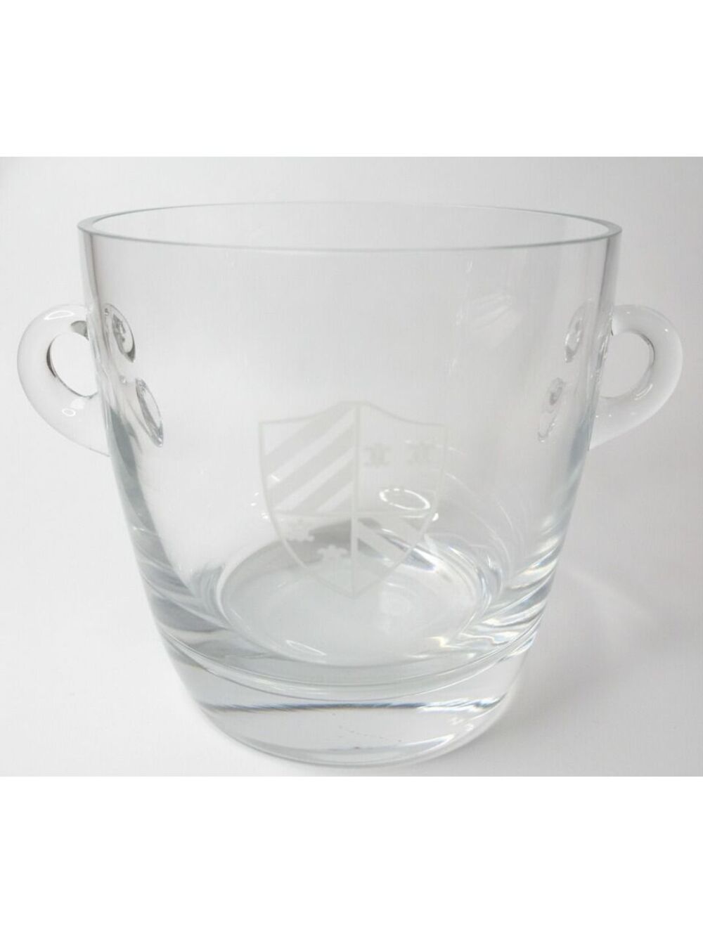 Luxury Polish-Made Crystal Ice Bucket Etched w Coat of Arms & Looped Handles